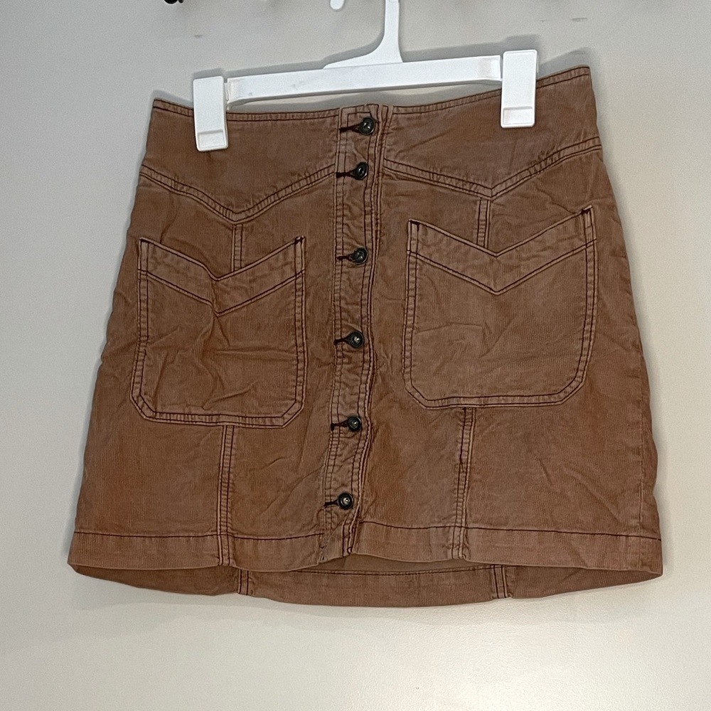 Free People Brown Button-Front Mini Skirt